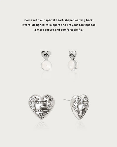 Belted Heart Stud Earrings in Silver