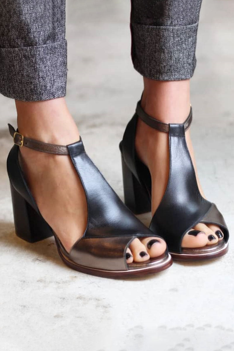 Nadaria | Black patchwork peep toe heels