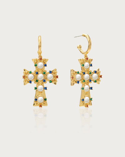 Lover of Helius Pearl Cross Earrings