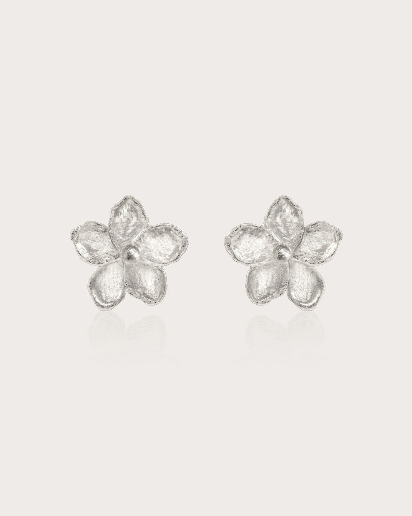 Textured Floral Earrings in Silver