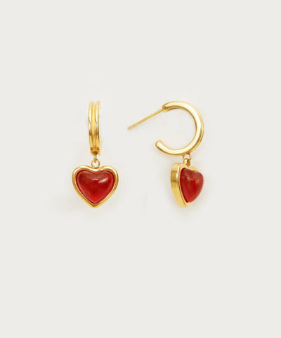 Silver Carnelian Stone Hoop Earrings