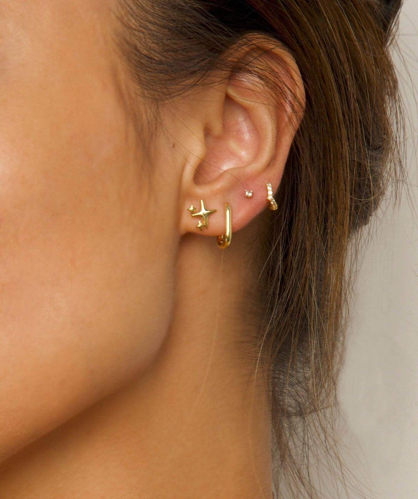 Sparkle Stud And Link Hoop Earrings Stack Set